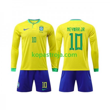 Billiga Fotbollströjor Brasilien Neymar Jr 10 Barn Hemma tröja WM 2022 Långärmad